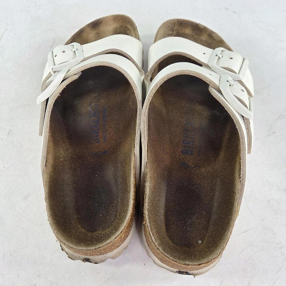 Birkenstock Arizona Soft Footbed Sandals Size 36 White Leather Buckle Slide - Picture 7 of 11